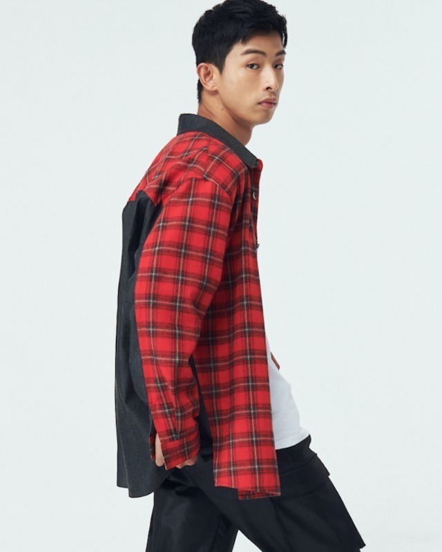 OVERSIZED COLOR BLOCK SHIRT (RED CHECK)